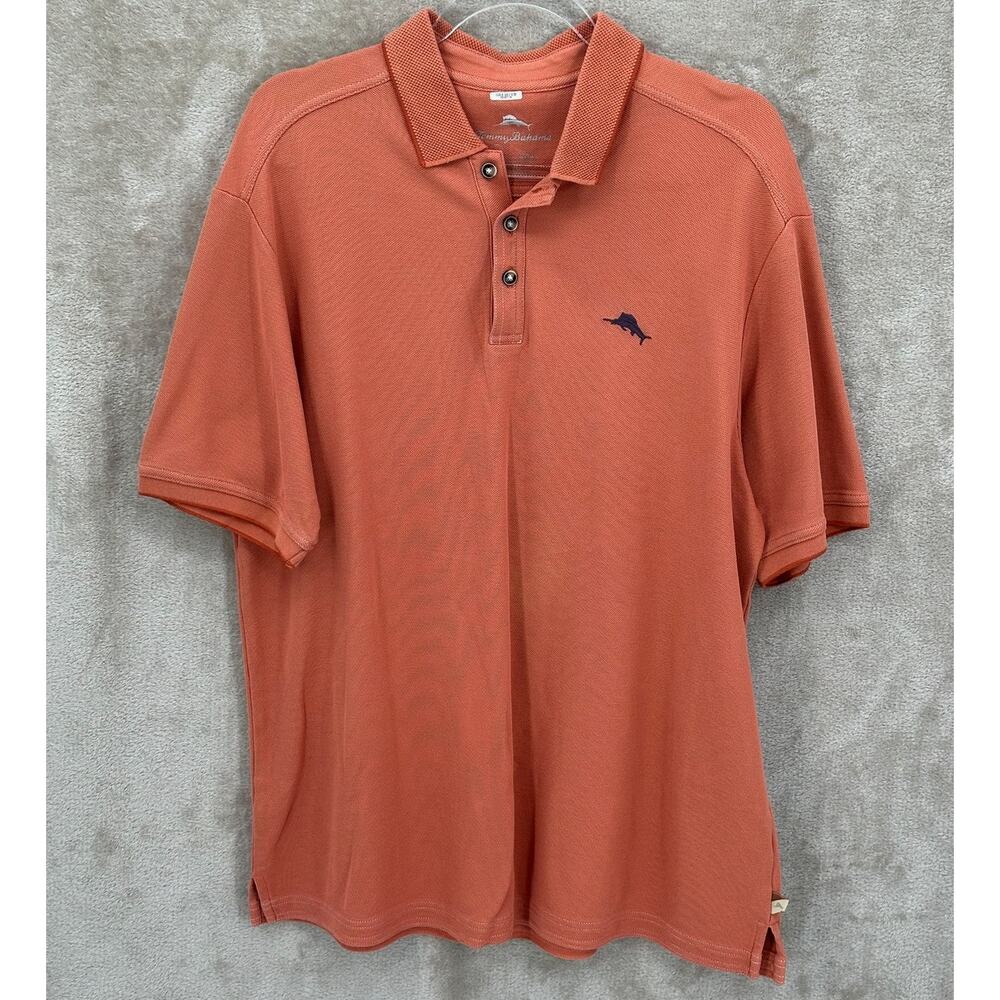 Tommy‎ Bahama Shirt Mens Large Orange Polo Casual Golf Beach Classic Resort